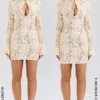 Brianna Buttermilk mini-jurk met knoopsluiting en kant