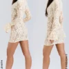 Brianna Buttermilk mini-jurk met knoopsluiting en kant