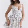 Brigitte mini-jurk met Engels porseleinprint en korset