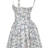 Brigitte mini-jurk met Engels porseleinprint en korset