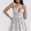 Brigitte mini-jurk met Engels porseleinprint en korset