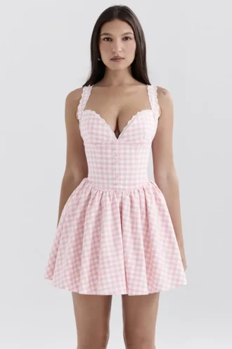 Brigitte Strawberry Shortcake Gingham Korsetten-Mini-jurk
