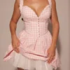 Brigitte Strawberry Shortcake Gingham Korsetten-Mini-jurk