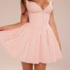 Brigitte Strawberry Shortcake Gingham Korsetten-Mini-jurk