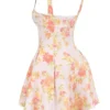 Bunny Peach Poppy Print Twill Mini Jurk