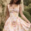 Bunny Peach Poppy Print Twill Mini Jurk