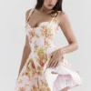 Bunny Peach Poppy Print Twill Mini Jurk