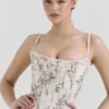 Cadie crèmekleurige katoenen korsetten met bloemenprint