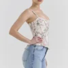 Cadie crèmekleurige katoenen korsetten met bloemenprint