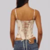 Cadie ivoorkleurige katoen-korset-top met vintage rozenprint