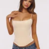 Cadie Vintage ivoorkleurige satijnen korsetten-top