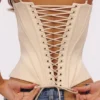 Cadie Vintage ivoorkleurige satijnen korsetten-top