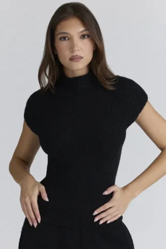 Caia Zwarte bouclé-tops van wol