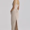 Calandra Taupe Stretch Crêpe Maxi-jurk met Ruches