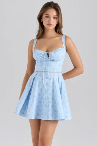 Calia blauwe mini-jurk van stretchkatoen met bloemenprint