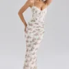 Calista Crème Rozenprint Mesh Maxi-jurk