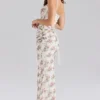 Calista Crème Rozenprint Mesh Maxi-jurk