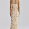 Calista perzikkleurige maxi-jurk met bloemenprint en mesh