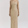 Calla maxi-jurk met zeeparelversiering