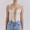 Callie Crème Vintage Bloemenprint Katoenen Korsetten Top