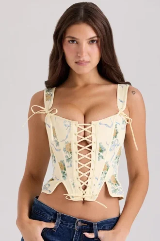 Callie Lemon Rose Print omkeerbaar katoen korset