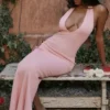 Camelia Apricot Plunge Maxi-jurk