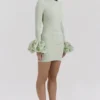 Camilla Pistachio mini-jurk met ruches aan de manchetten