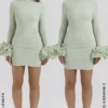 Camilla Pistachio mini-jurk met ruches aan de manchetten