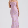 Capriana  Orchid Jacquard satijnen avondjurk