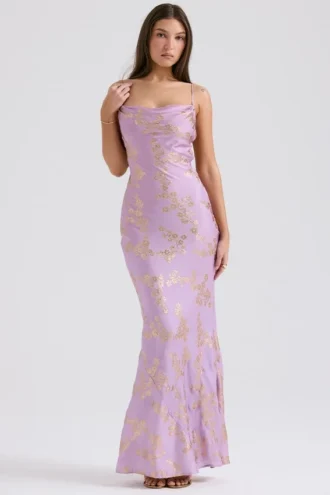 Capriana  Orchid Jacquard satijnen avondjurk