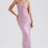 Capriana  Orchid Jacquard satijnen avondjurk