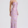Capriana  Orchid Jacquard satijnen avondjurk