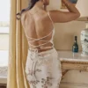 Capriana witte & gouden jacquard satijnen avondjurk
