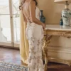 Capriana witte & gouden jacquard satijnen avondjurk
