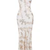 Capriana witte & gouden jacquard satijnen avondjurk