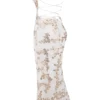 Capriana witte & gouden jacquard satijnen avondjurk