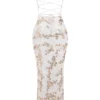 Capriana witte & gouden jacquard satijnen avondjurk