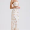 Capriana witte & gouden jacquard satijnen avondjurk