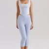 Carella Blauwe stretch twill getailleerde capribroek