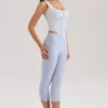 Carella Blauwe stretch twill getailleerde capribroek