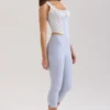 Carella Blauwe stretch twill getailleerde capribroek