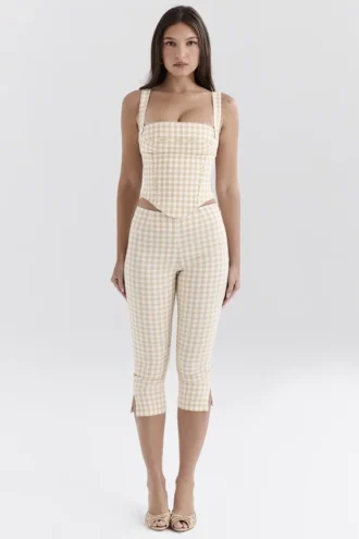 Carella Gingerbread Gingham Capri-broek