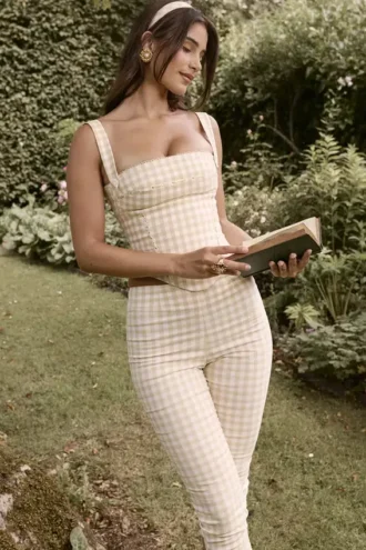 Carella Gingerbread Gingham Capri-broek