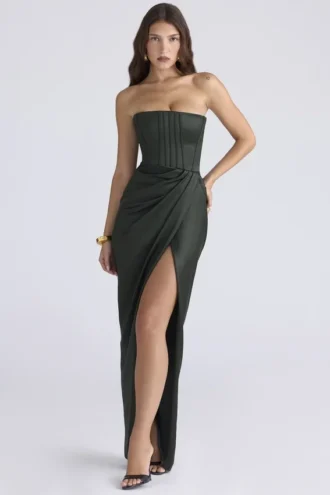 Carelle Emerald satijnen strapless maxi-jurk