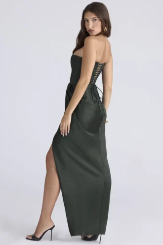 Carelle Emerald satijnen strapless maxi-jurk