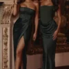 Carelle Emerald satijnen strapless maxi-jurk