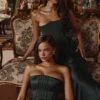 Carelle Emerald satijnen strapless maxi-jurk
