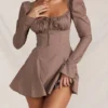 Carlina Mocha mini-jurk met lange mouwen