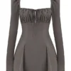 Carlina Mocha mini-jurk met lange mouwen