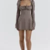 Carlina Mocha mini-jurk met lange mouwen